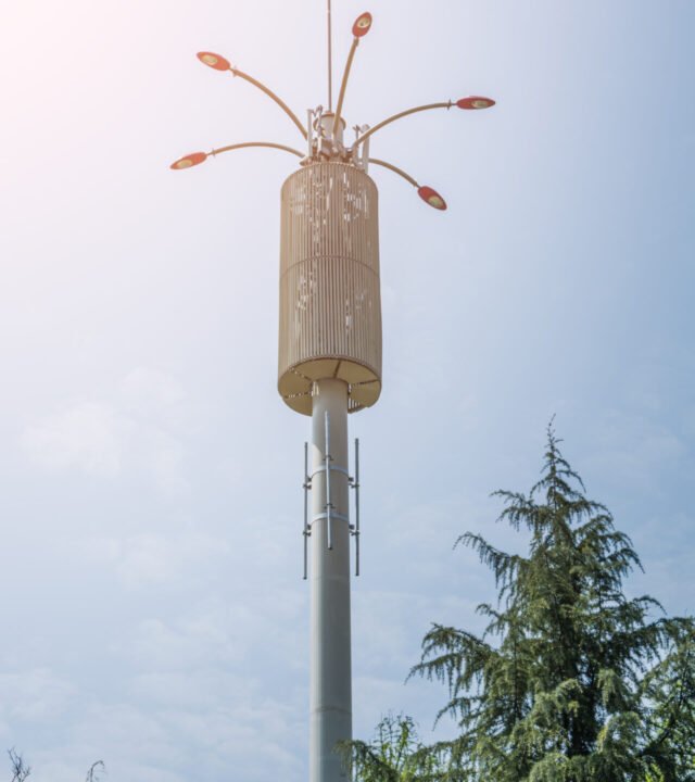 Communication Tower on blue sky background