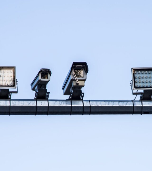 speed control camera on the background of a blue sky with copy space