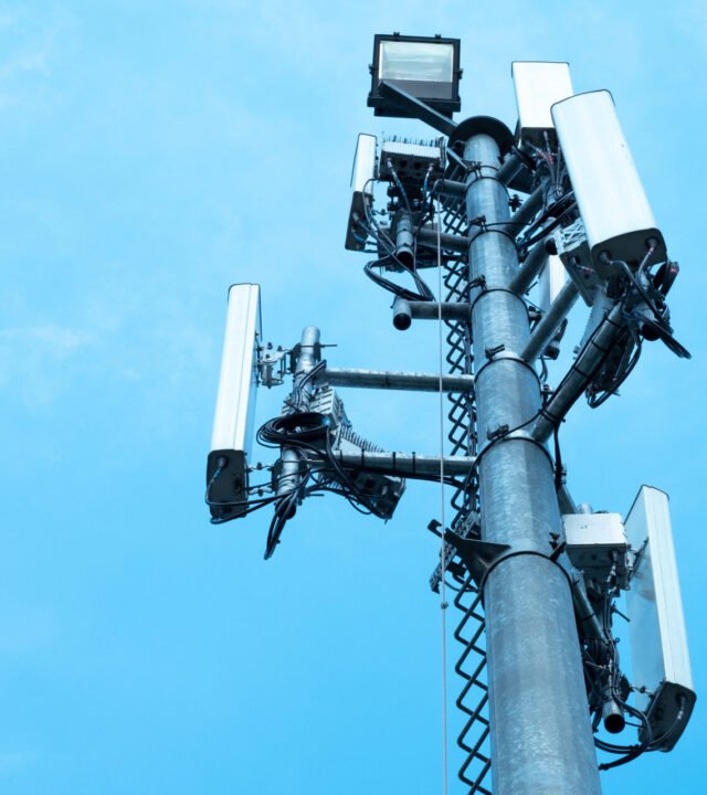 communication antenna tower with blue sky,Telecoms technology